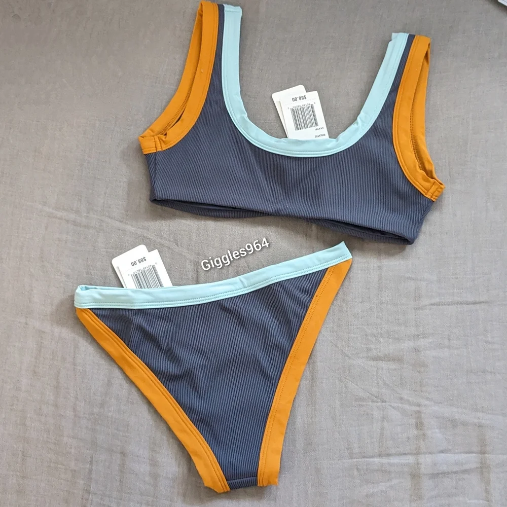 L*Space Lala Vacay Bikini Set Slate Sky Blue Inka Gold
